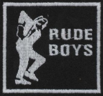 RUDE BOYS - Biely nápis a tancujúca postavička