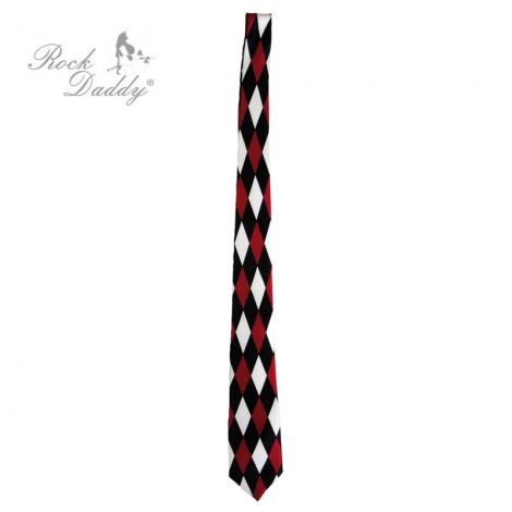 KAROVANÁ (široká) - Čierno-bielo-červená kravata