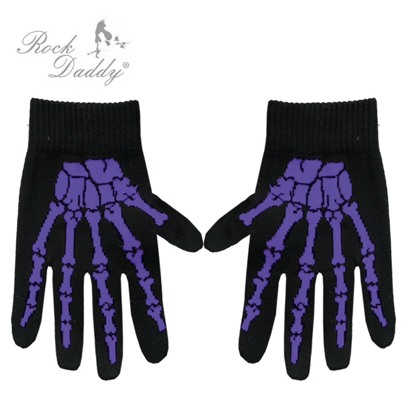 Čierne rukavice s fialovou potlačou