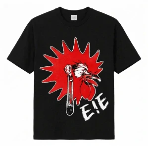 E!E: Kohútia punk hlava (čierne pánske tričko s krátkym rukávom)