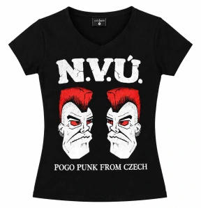 N.V.Ú: Biele logo a dve punk hlavy (dámske čierne tričko)