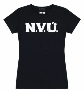 N.V.Ú.: Biele logo (čierne dámske tričko s krátkymi rukávmi)