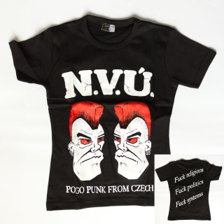 N.V.Ú: Biele logo a dve punk hlavy (dámske čierne tričko)