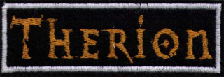 THERION: Oranžové logo v bielom rámčeku
