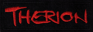 THERION: červené logo - čierny podklad