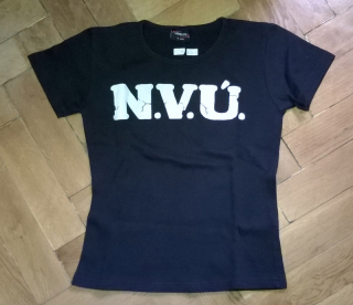 N.V.Ú.: Biele logo (čierne dámske tričko s krátkymi rukávmi)